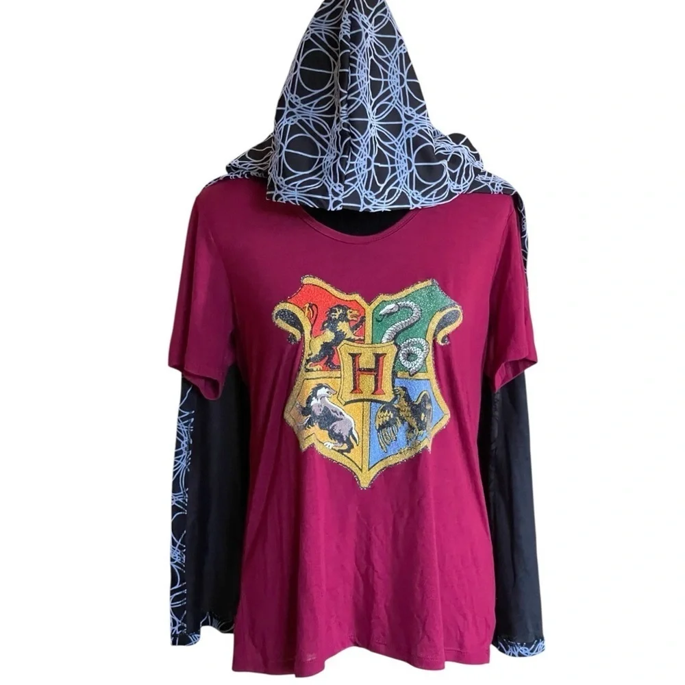 HARRY POTTERS JUNIORS SHIRT WITH REMOVABLE HOODED CLOAK COSTUME SZ LG